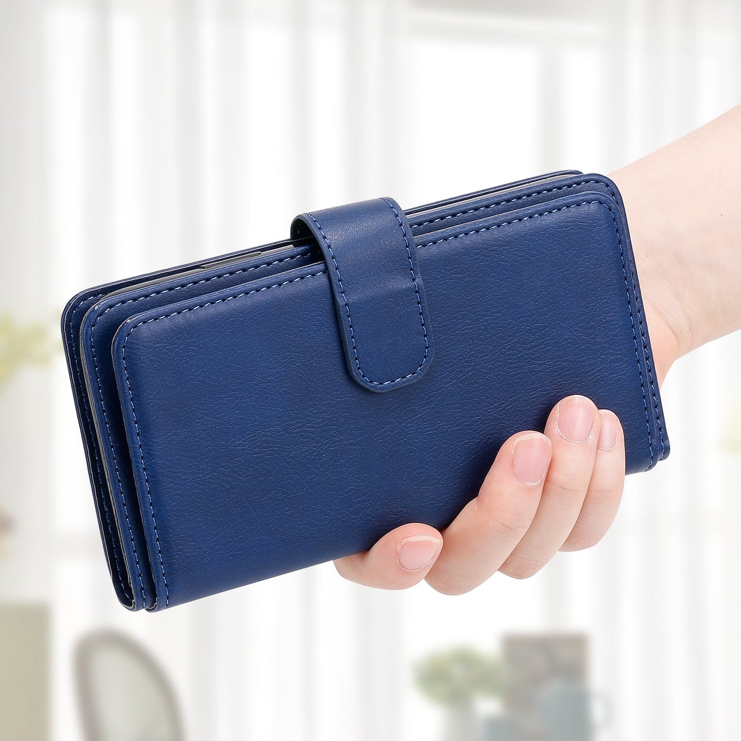 For iPhone 16e Multi-Function Wallet 10 Card Slots Leather Phone Case(Dark Blue)