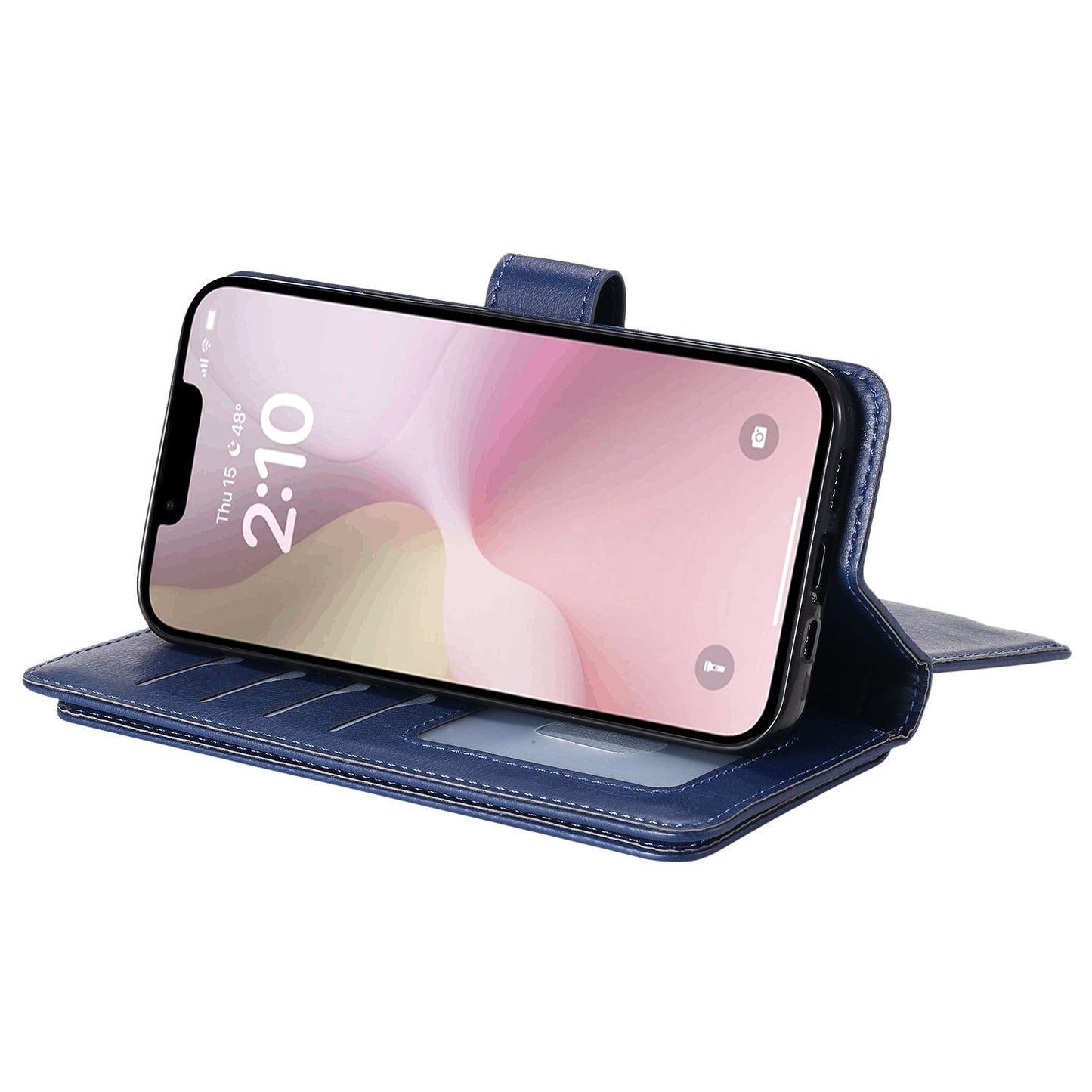 For iPhone 16e Multi-Function Wallet 10 Card Slots Leather Phone Case(Dark Blue)