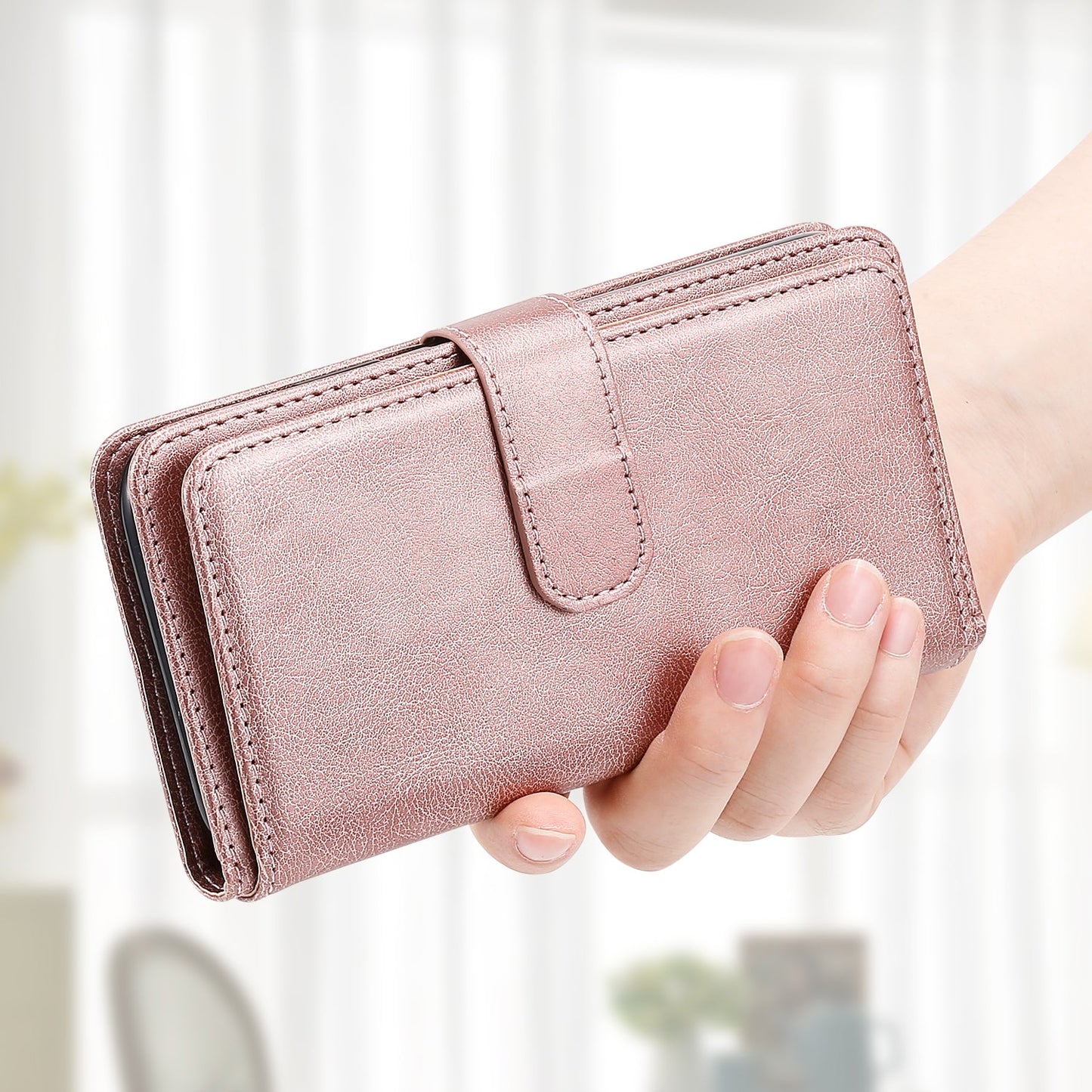 For iPhone 16e Multi-Function Wallet 10 Card Slots Leather Phone Case(Rose Gold)
