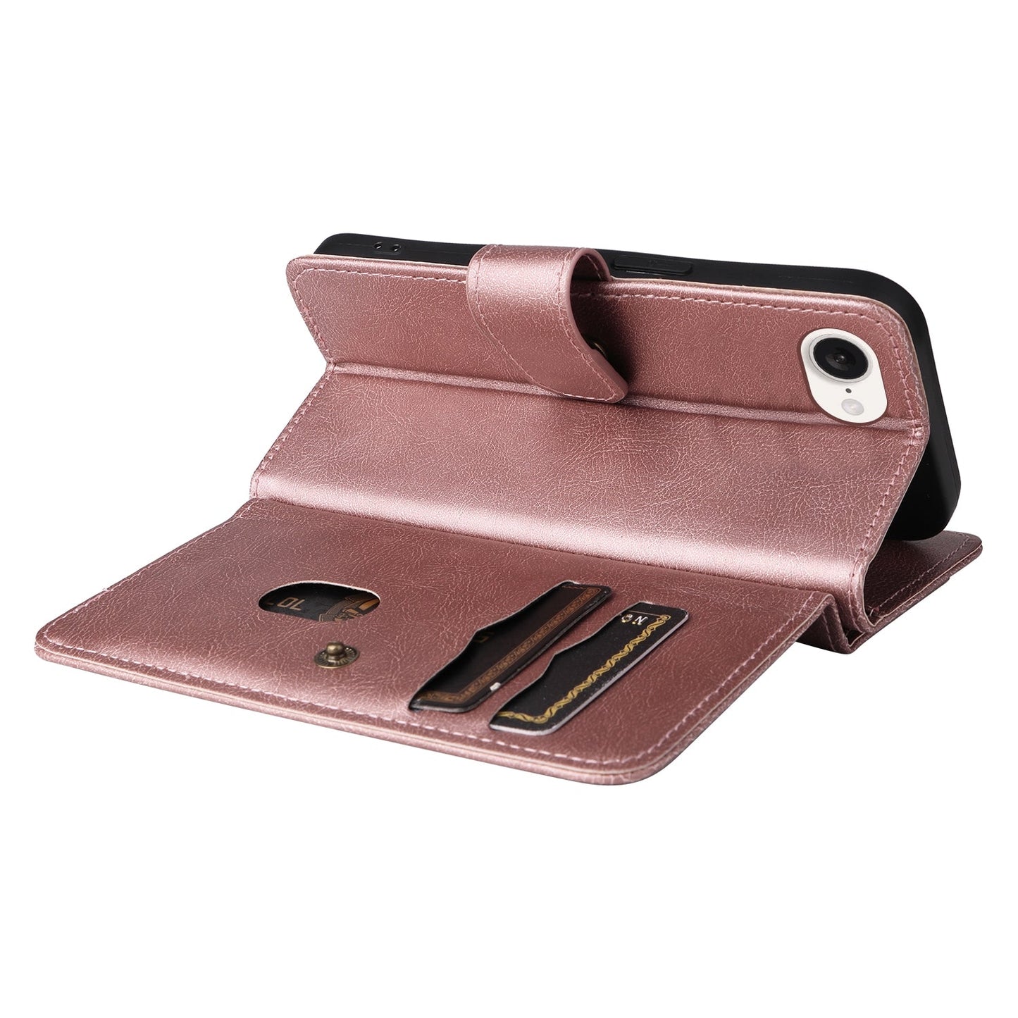 For iPhone 16e Multi-Function Wallet 10 Card Slots Leather Phone Case(Rose Gold)