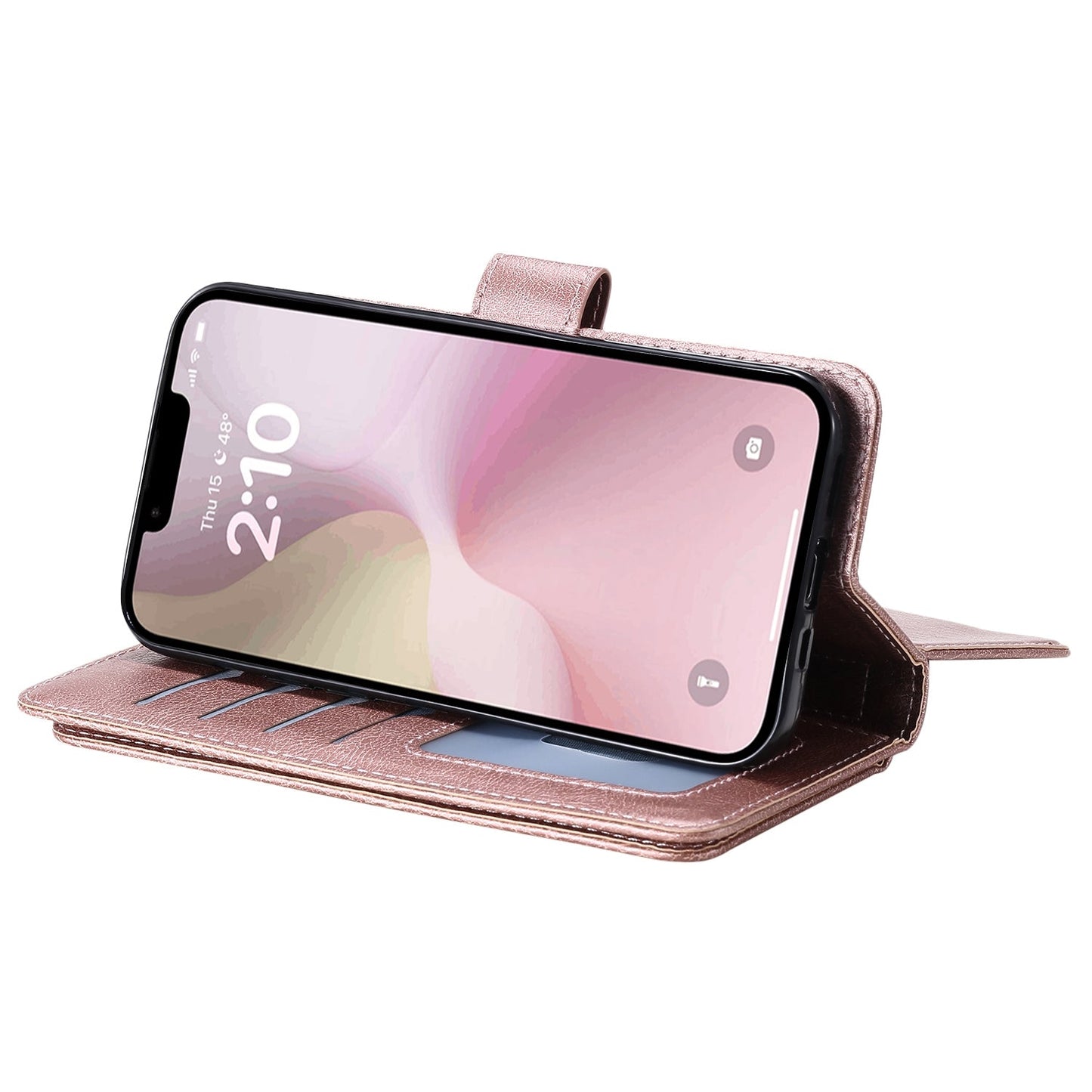 For iPhone 16e Multi-Function Wallet 10 Card Slots Leather Phone Case(Rose Gold)