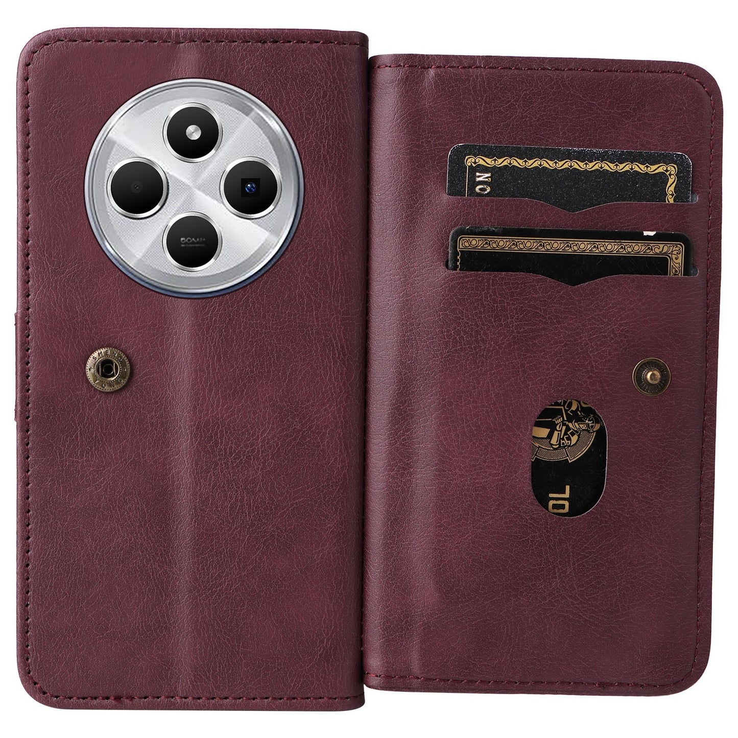 For Redmi 14C 4G Global Multi-Function Wallet 10 Card Slots Leather Phone Case(Claret)