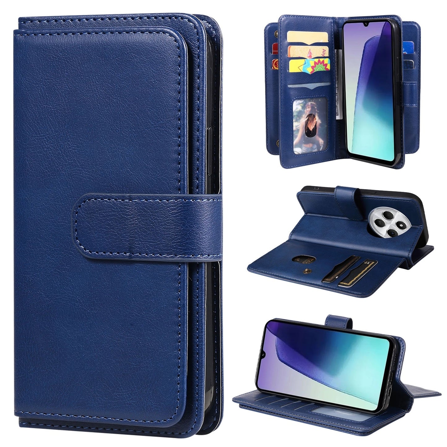 For Redmi 14C 4G Global Multi-Function Wallet 10 Card Slots Leather Phone Case(Dark Blue)