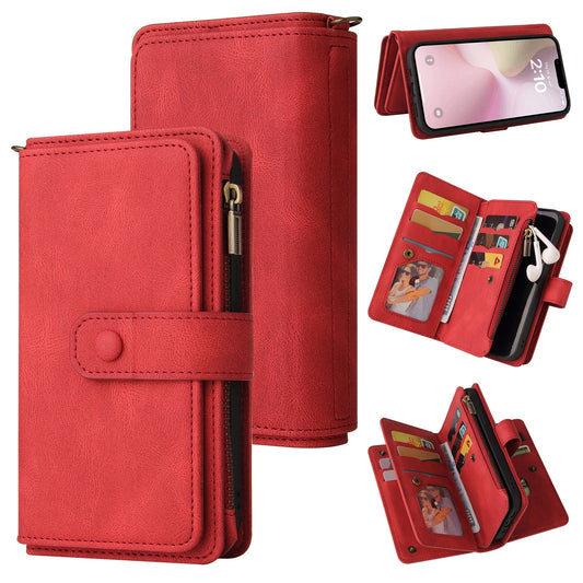 For iPhone 16e Skin Feel Multi Card Slots Zipper Wallet Leather Phone Case(Red)