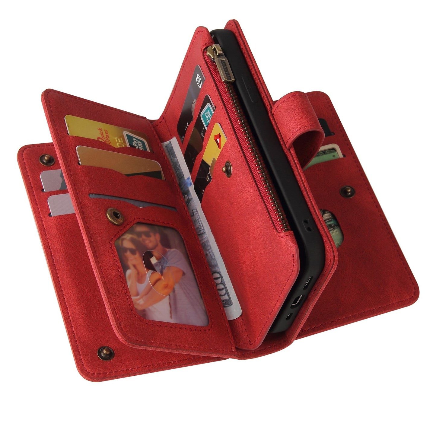 For iPhone 16e Skin Feel Multi Card Slots Zipper Wallet Leather Phone Case(Red)