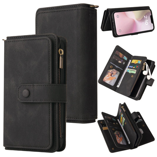 For iPhone 16e Skin Feel Multi Card Slots Zipper Wallet Leather Phone Case(Black)