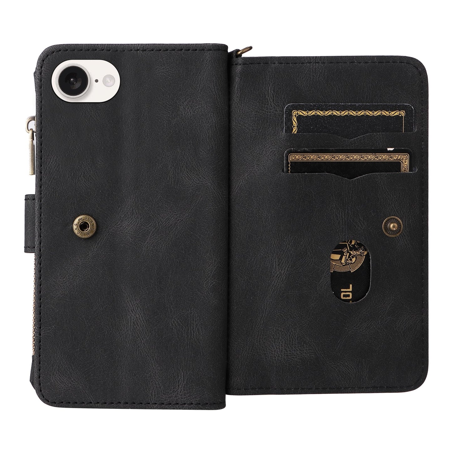 For iPhone 16e Skin Feel Multi Card Slots Zipper Wallet Leather Phone Case(Black)