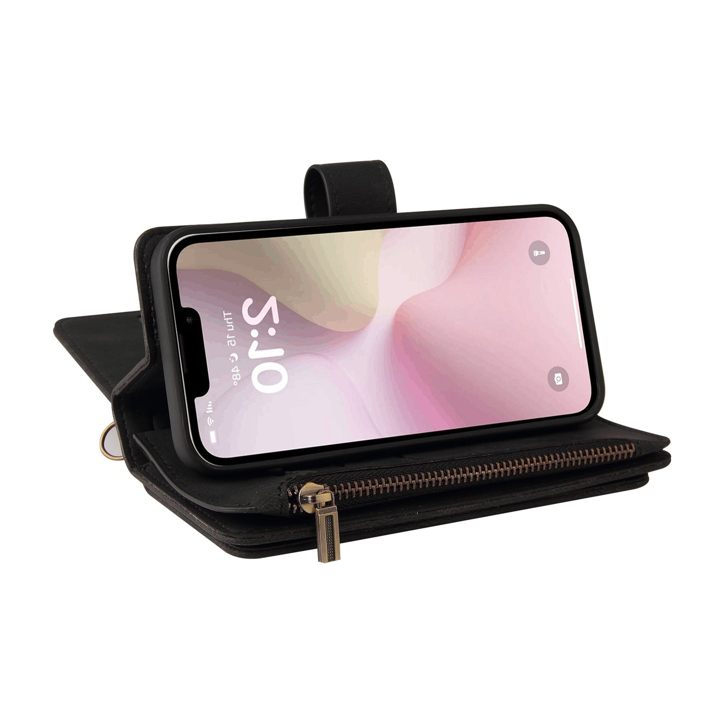 For iPhone 16e Skin Feel Multi Card Slots Zipper Wallet Leather Phone Case(Black)