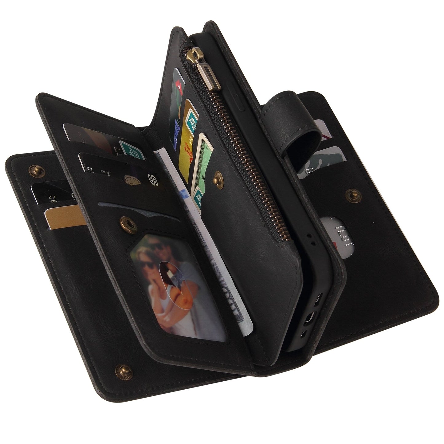 For iPhone 16e Skin Feel Multi Card Slots Zipper Wallet Leather Phone Case(Black)