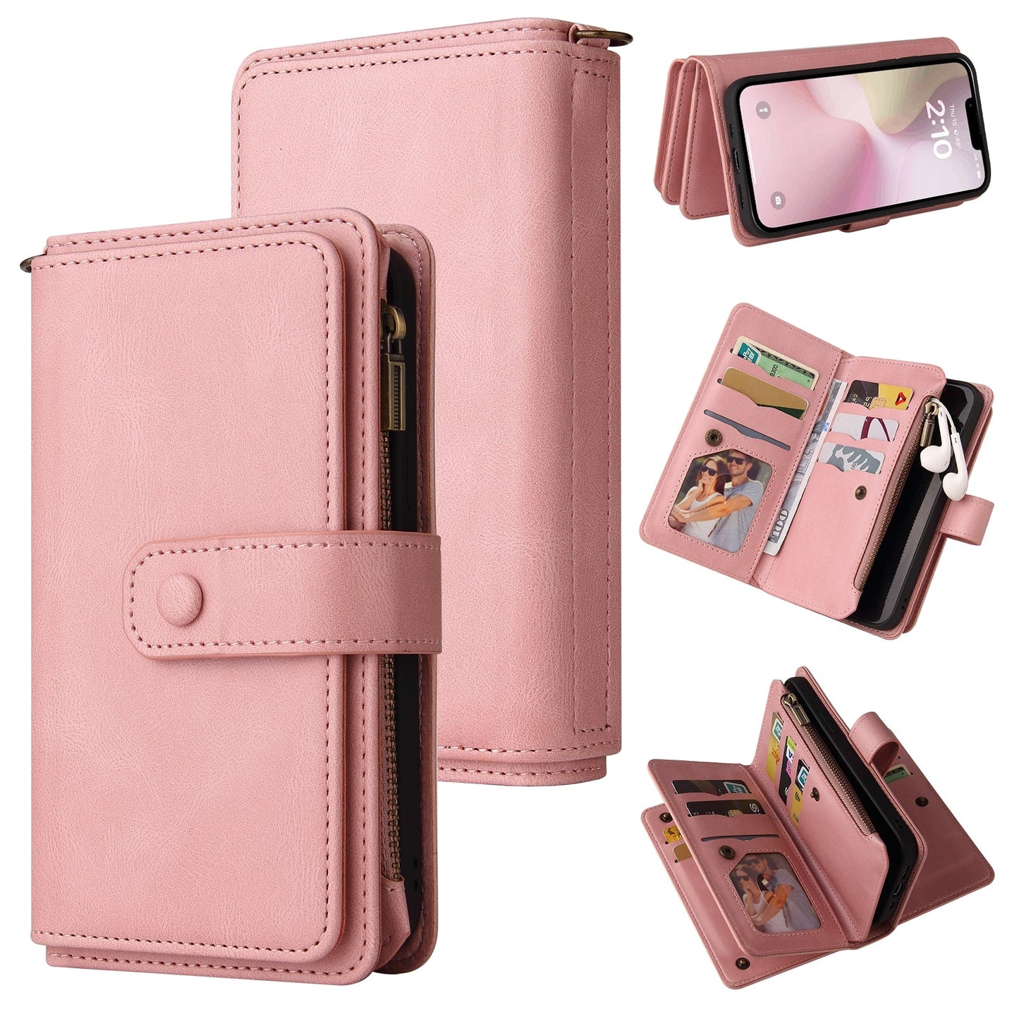 For iPhone 16e Skin Feel Multi Card Slots Zipper Wallet Leather Phone Case(Pink)