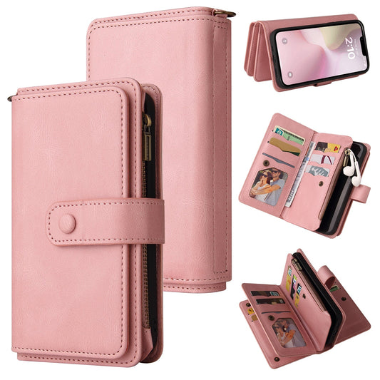 For iPhone 16e Skin Feel Multi Card Slots Zipper Wallet Leather Phone Case(Pink)