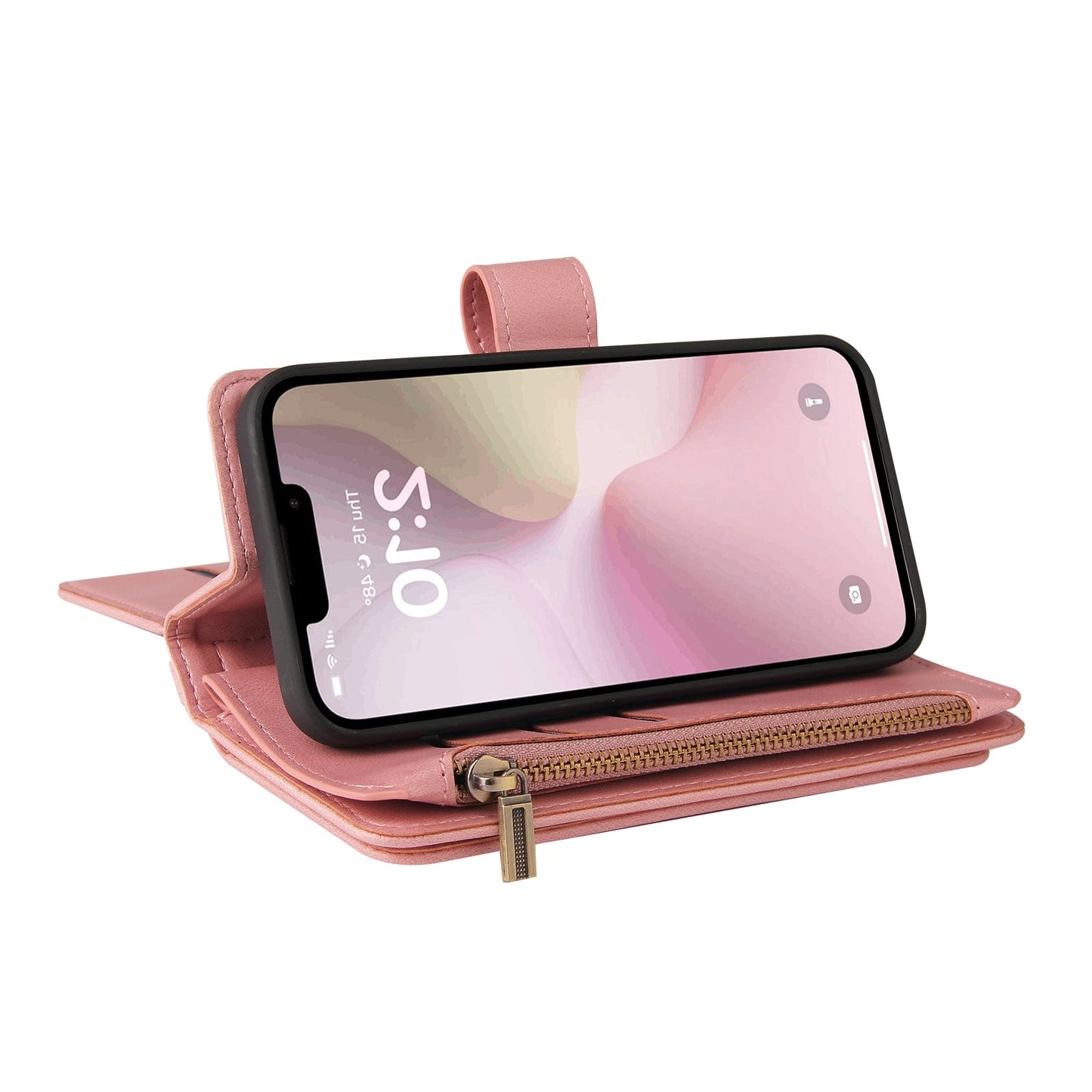 For iPhone 16e Skin Feel Multi Card Slots Zipper Wallet Leather Phone Case(Pink)