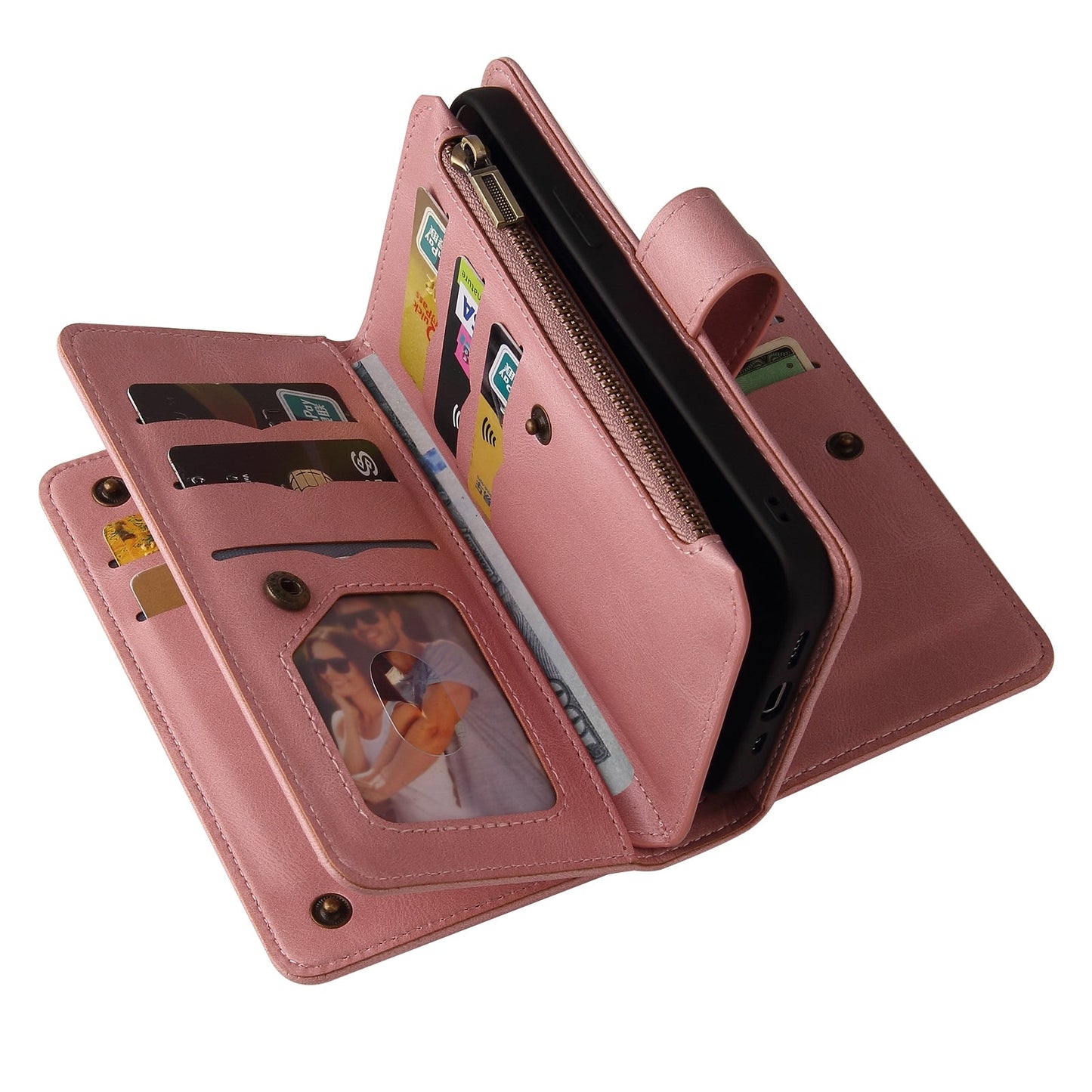 For iPhone 16e Skin Feel Multi Card Slots Zipper Wallet Leather Phone Case(Pink)
