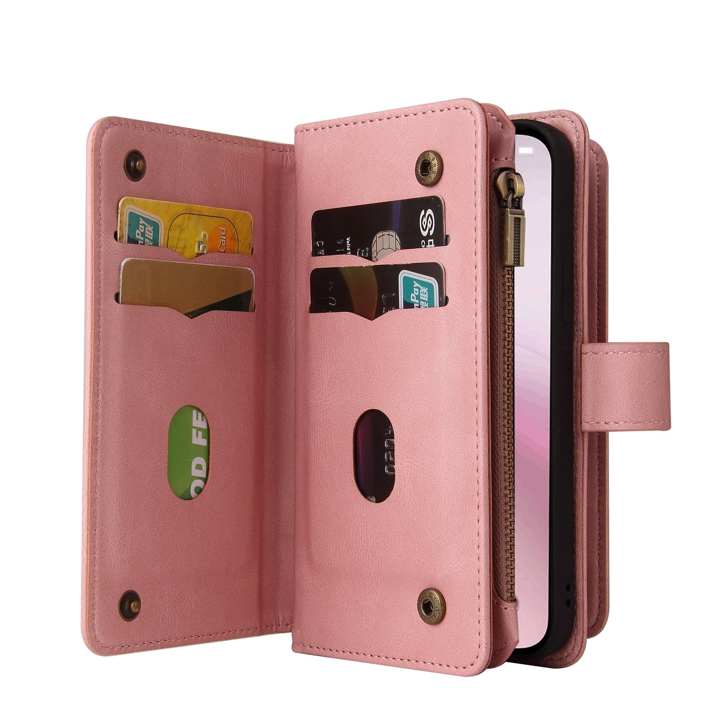 For iPhone 16e Skin Feel Multi Card Slots Zipper Wallet Leather Phone Case(Pink)