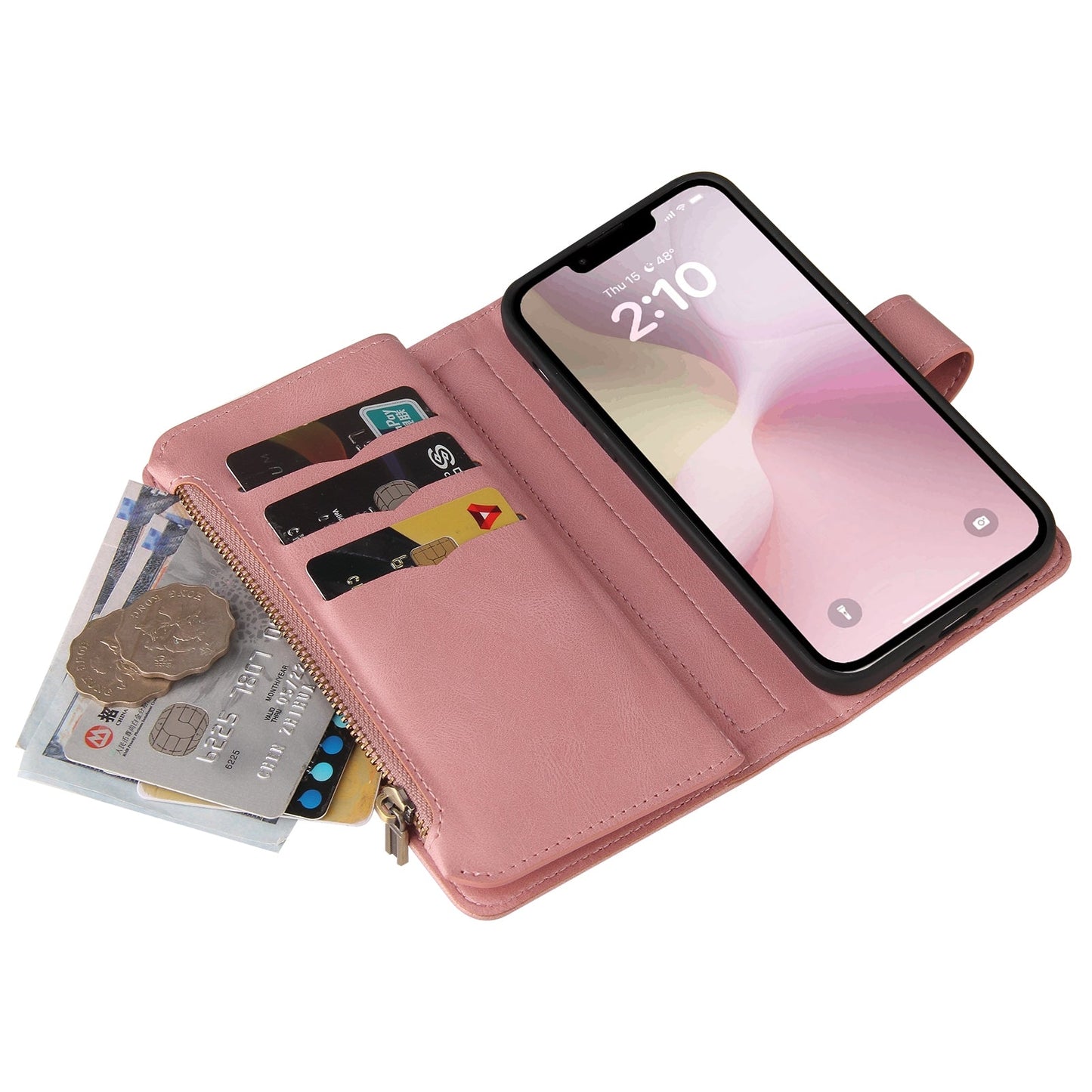 For iPhone 16e Skin Feel Multi Card Slots Zipper Wallet Leather Phone Case(Pink)