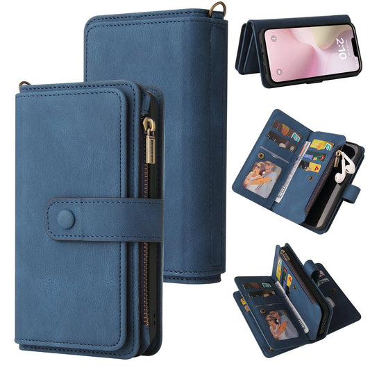 For iPhone 16e Skin Feel Multi Card Slots Zipper Wallet Leather Phone Case(Blue)