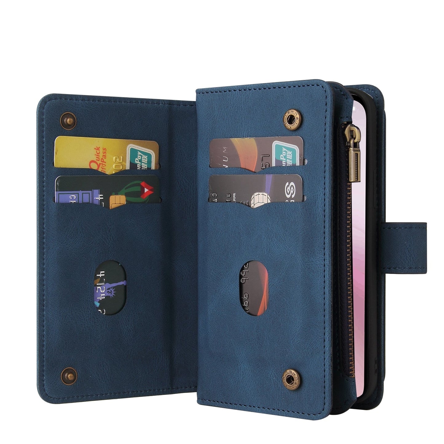 For iPhone 16e Skin Feel Multi Card Slots Zipper Wallet Leather Phone Case(Blue)