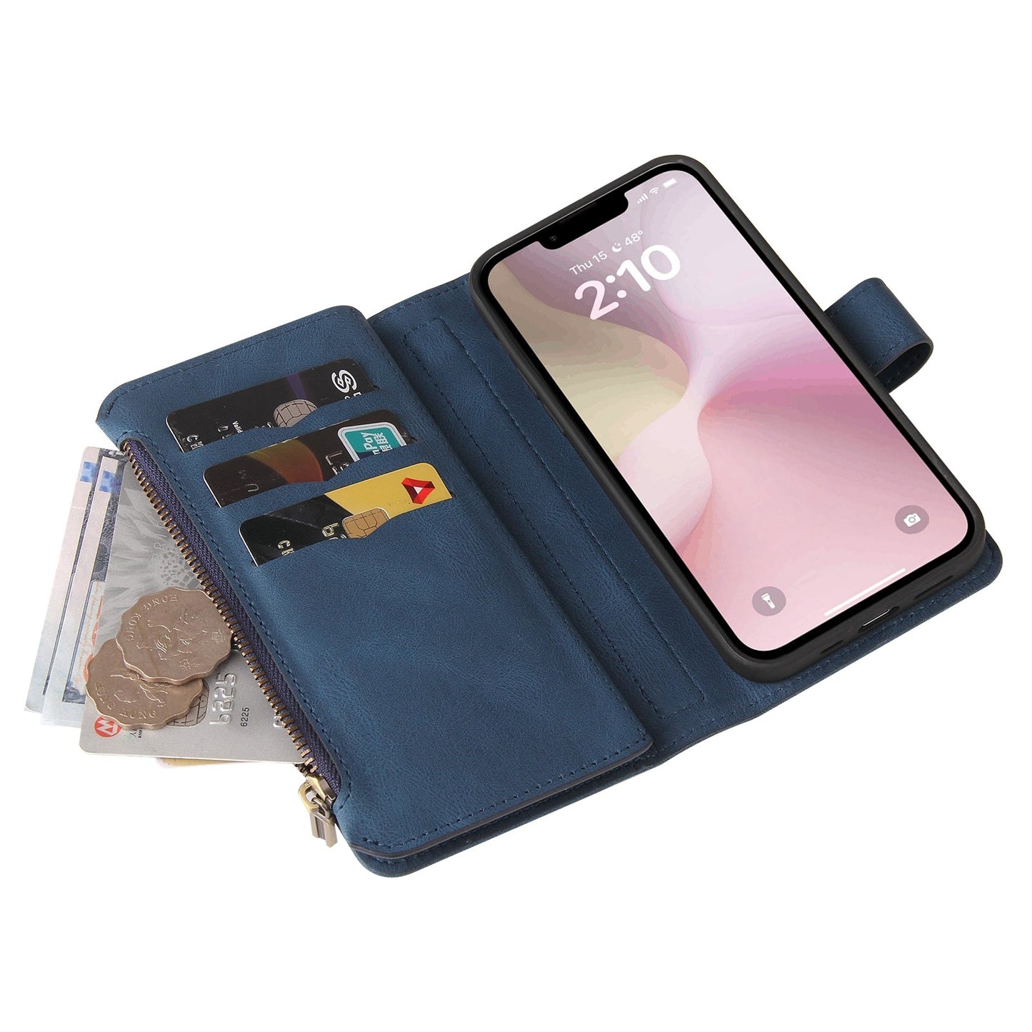For iPhone 16e Skin Feel Multi Card Slots Zipper Wallet Leather Phone Case(Blue)