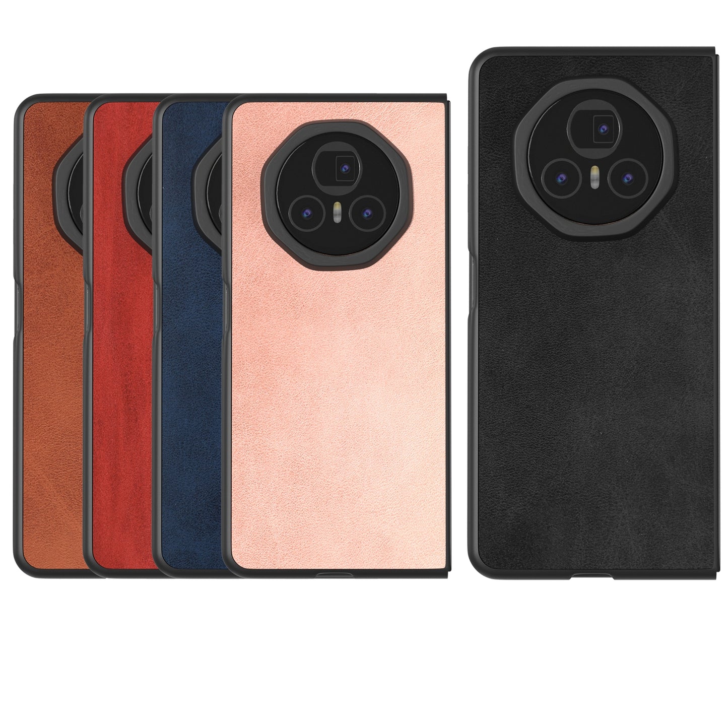 For Honor Magic V3 Black Frame Two-color Calf Texture PU Phone Case(Pink)