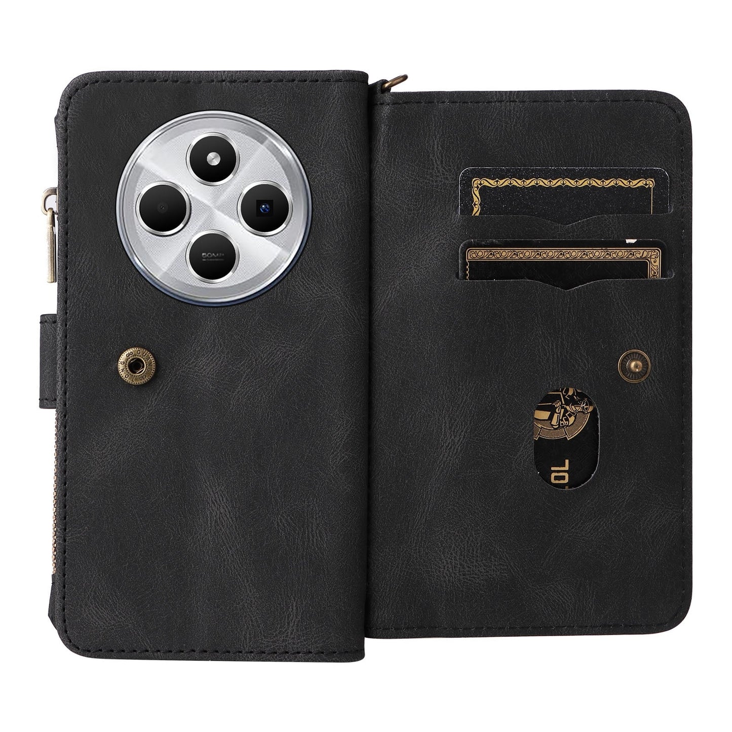 For Redmi 14C 4G Global Skin Feel Multi Card Slots Zipper Wallet Leather Phone Case(Black)
