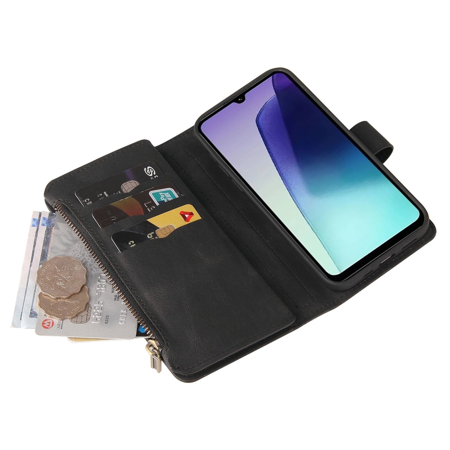 For Redmi 14C 4G Global Skin Feel Multi Card Slots Zipper Wallet Leather Phone Case(Black)