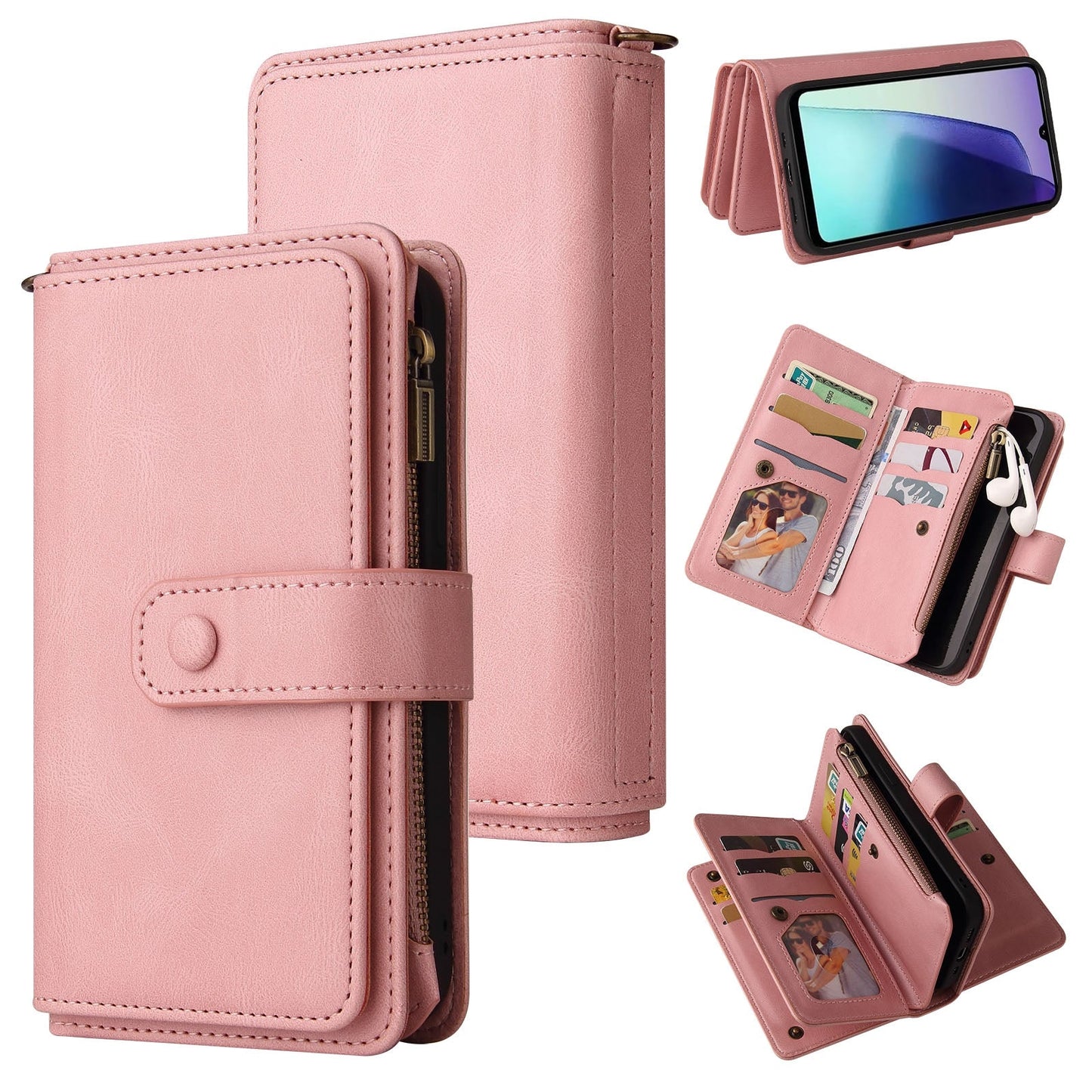 For Redmi 14C 4G Global Skin Feel Multi Card Slots Zipper Wallet Leather Phone Case(Pink)