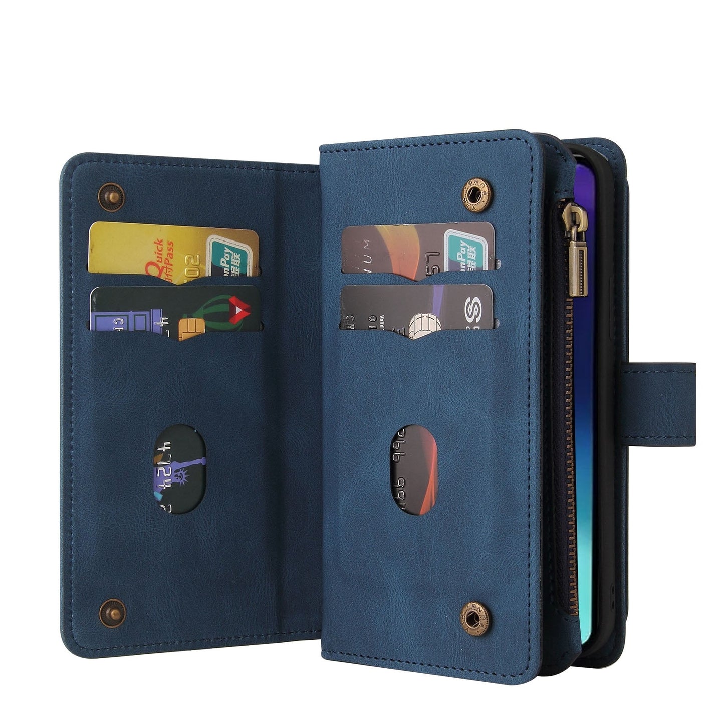 For Redmi 14C 4G Global Skin Feel Multi Card Slots Zipper Wallet Leather Phone Case(Blue)