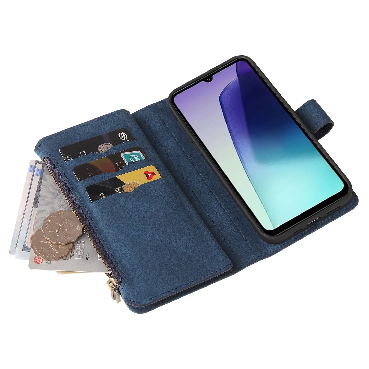 For Redmi 14C 4G Global Skin Feel Multi Card Slots Zipper Wallet Leather Phone Case(Blue)