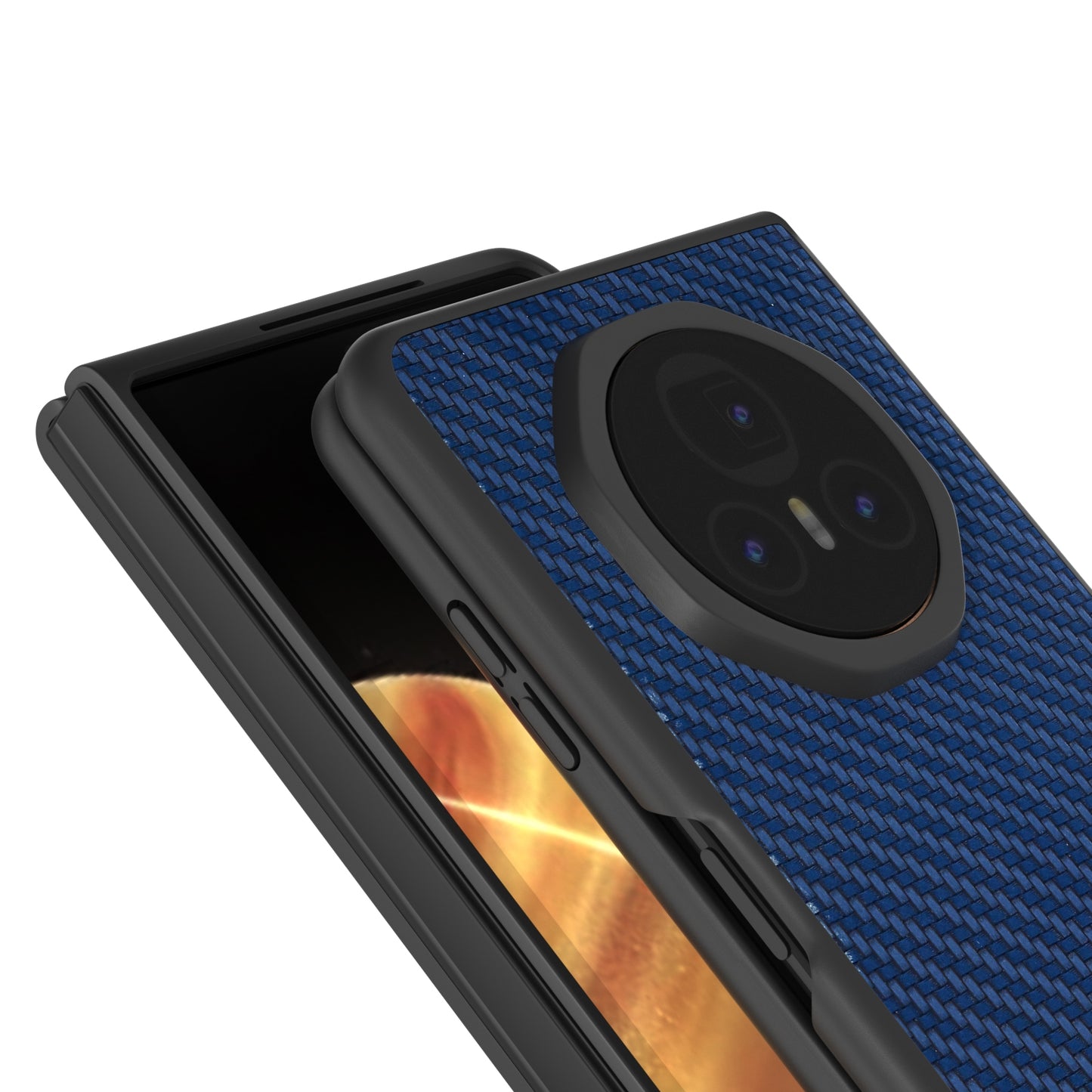 For Honor Magic V3 Black Frame Carbon Fiber Texture PU Phone Case(Blue)