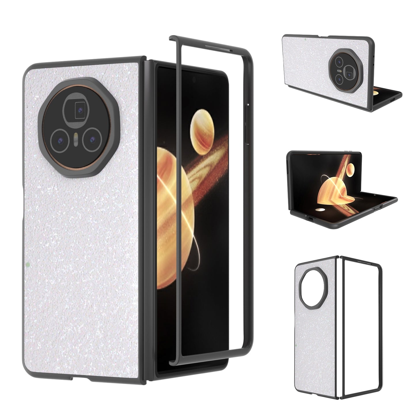 For Honor Magic V3 Black Frame Colorful Glitter Phone Case(White)