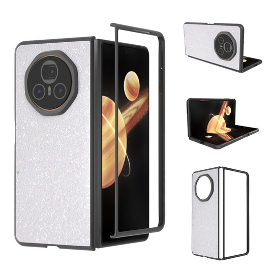 For Honor Magic V3 Black Frame Colorful Glitter Phone Case(White)