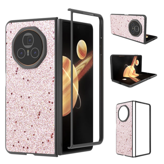 For Honor Magic V3 Black Frame Glitter Shockproof Phone Case(Gold Pink)