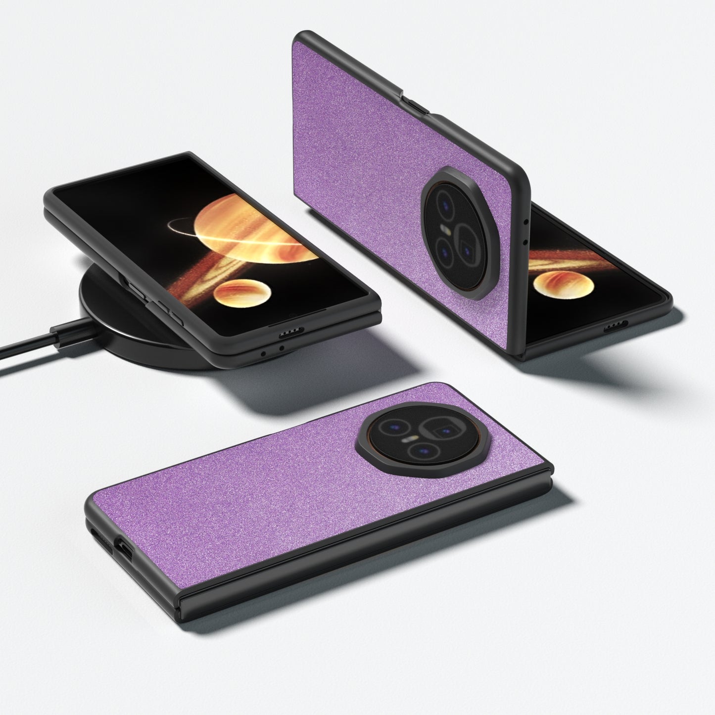 For Honor Magic V3 Black Frame Glitter Shockproof Phone Case(Purple)