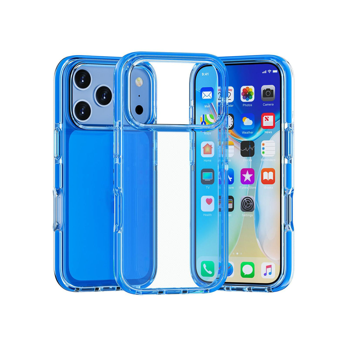 Compatible with iPhone 18 Pro & 17 Pro Dual Color Clear Glitter TPU + TPE Full Coverage Phone Case - Blue