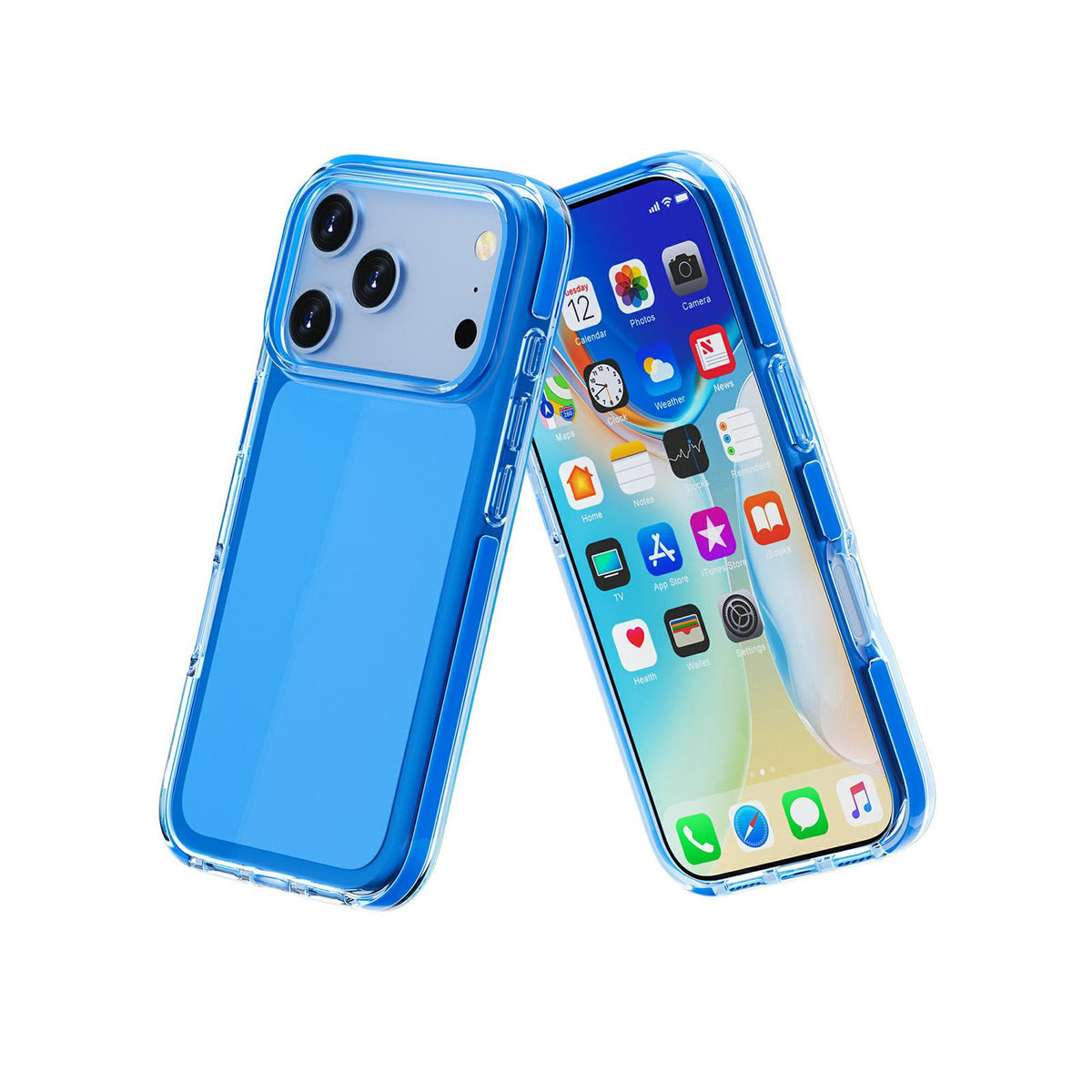 Compatible with iPhone 18 Pro & 17 Pro Dual Color Clear Glitter TPU + TPE Full Coverage Phone Case - Blue