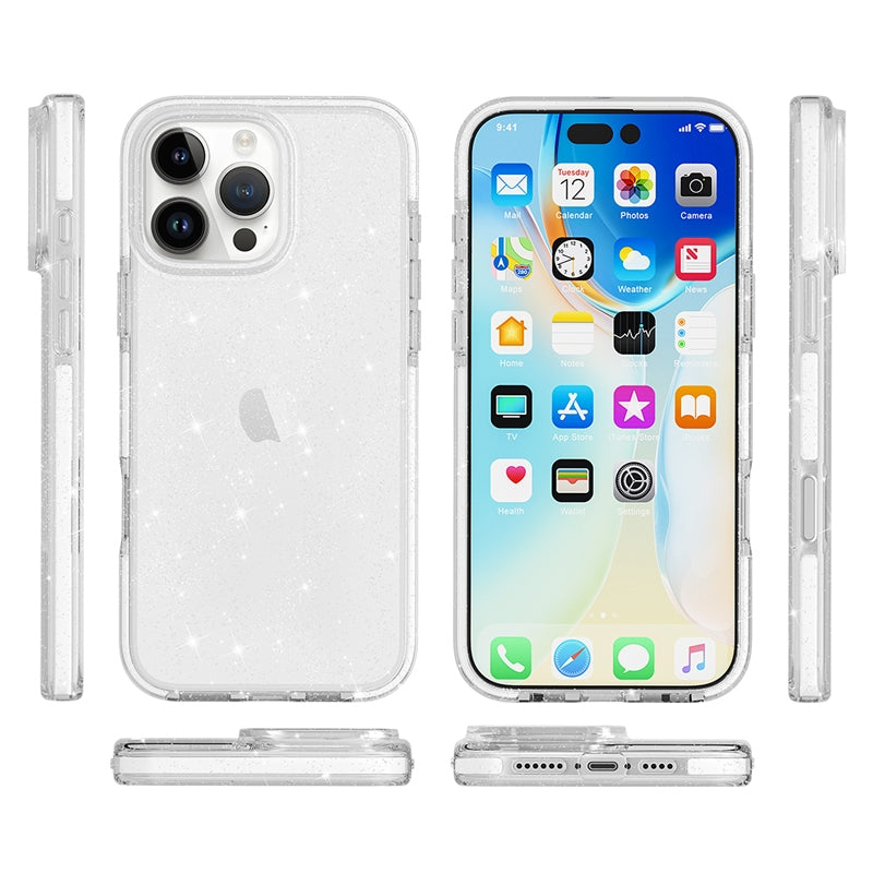 Compatible with iPhone 18 Pro & 17 Pro Dual Color Clear Glitter TPU + TPE Full Coverage Phone Case - Blue