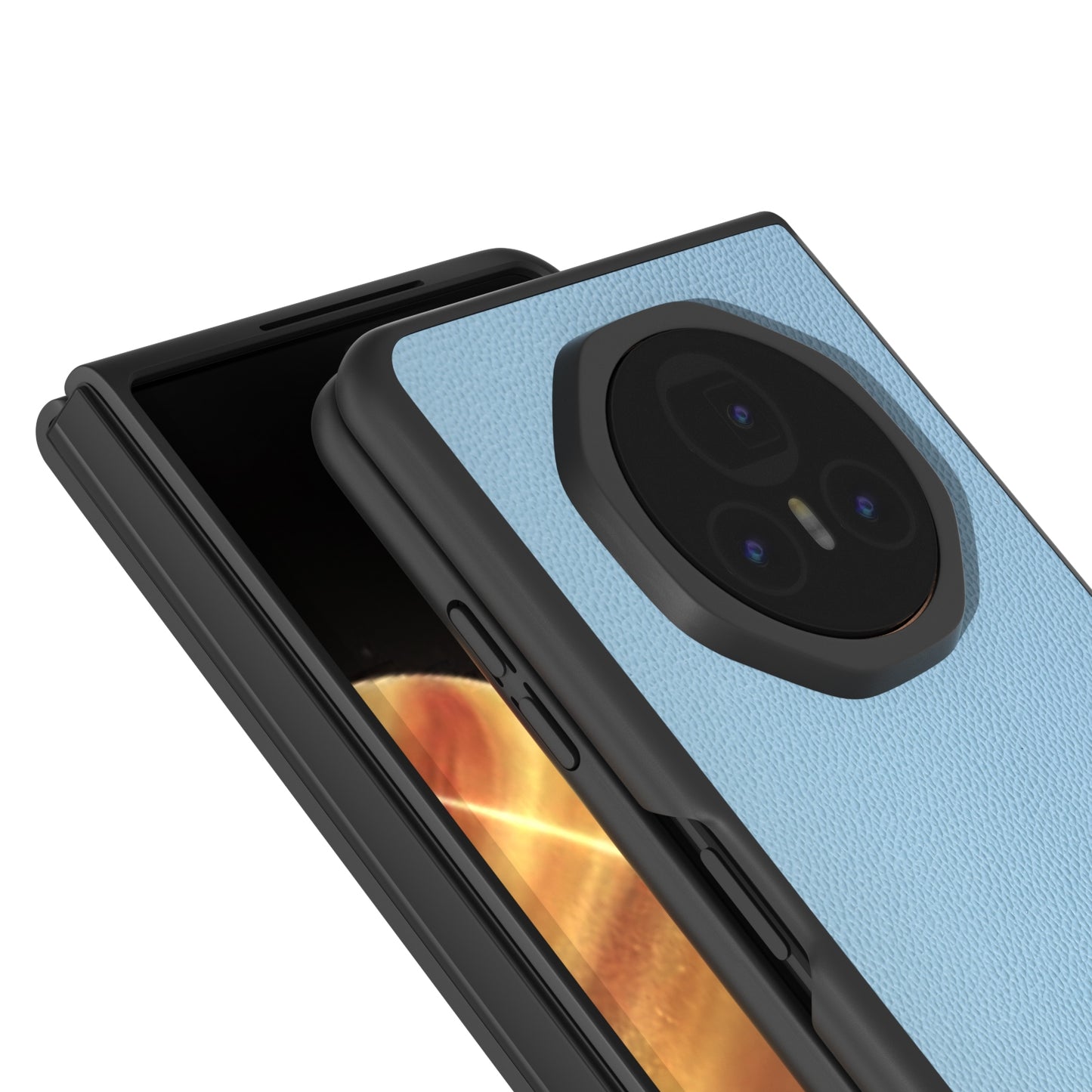 For Honor Magic V3 ABEEL Genuine Leather Elegant Black Edge Phone Case(Blue)