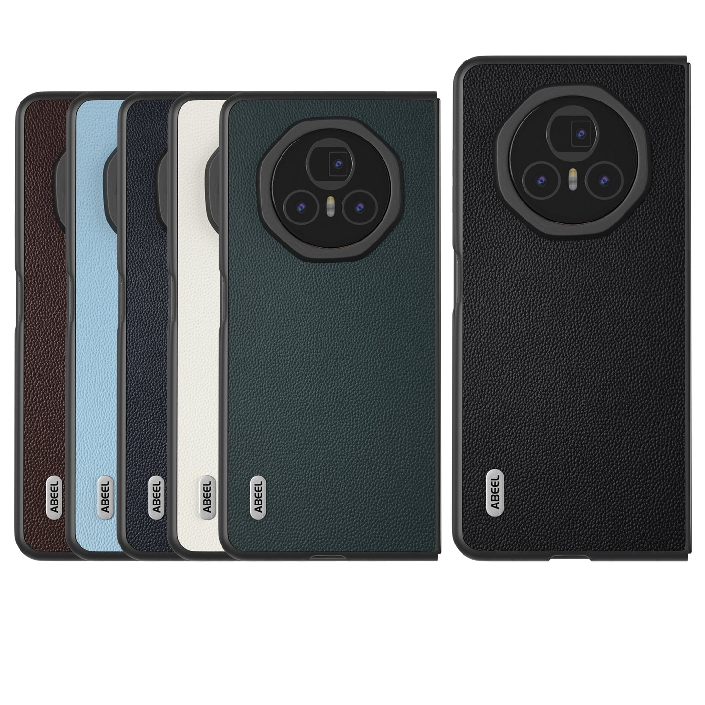 For Honor Magic V3 ABEEL Genuine Leather Elegant Black Edge Phone Case(Sky Blue)