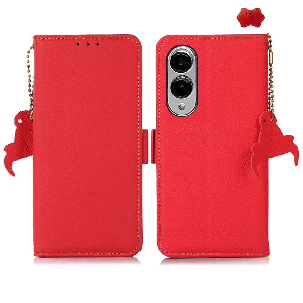 For Samsung Galaxy S25 Edge 5G Side-Magnetic TJ Genuine Leather RFID Phone Case(Red)