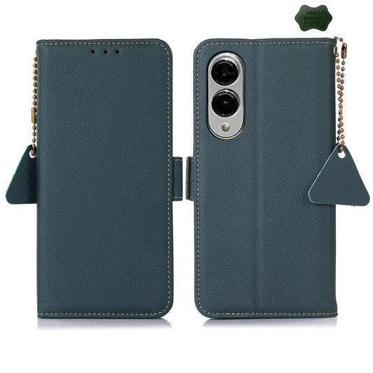 For Samsung Galaxy S25 Edge 5G Side-Magnetic TJ Genuine Leather RFID Phone Case(Green)