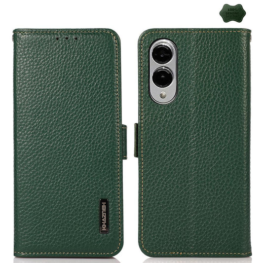 For Samsung Galaxy S25 Edge 5G KHAZNEH Side-Magnetic Litchi Genuine Leather RFID Phone Case(Green)