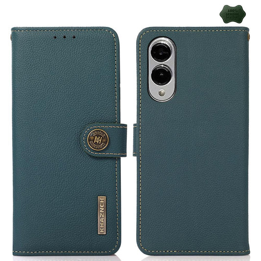 For Samsung Galaxy S25 Edge 5G KHAZNEH Custer Genuine Leather RFID Phone Case(Green)