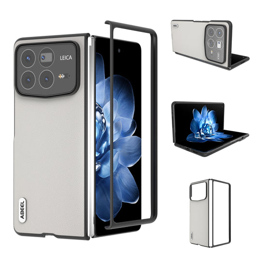 For Xiaomi Mix Fold 4 ABEEL Genuine Leather Elegant Black Edge Phone Case(White)