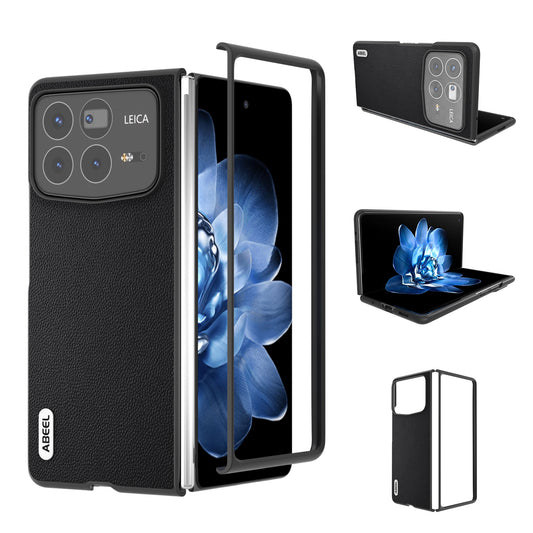 For Xiaomi Mix Fold 4 ABEEL Genuine Leather Elegant Black Edge Phone Case(Black)