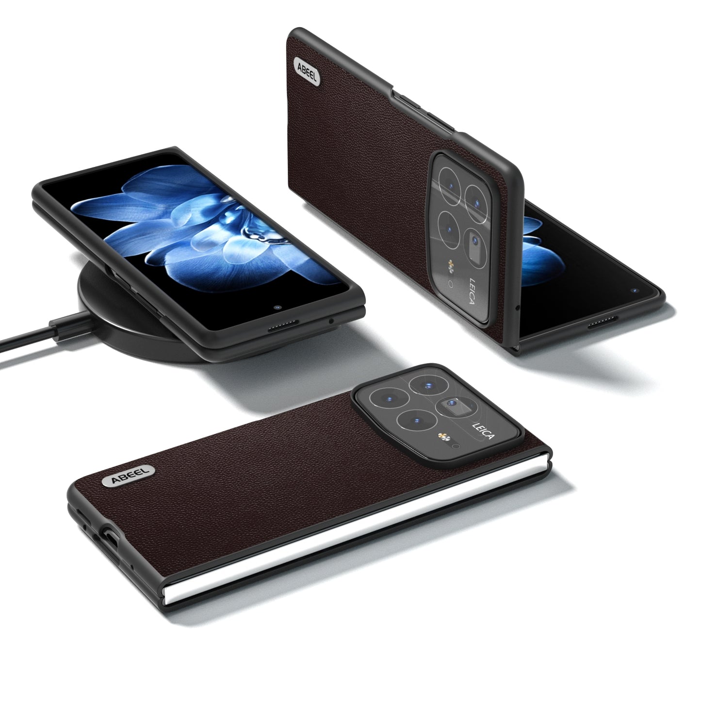 For Xiaomi Mix Fold 4 ABEEL Genuine Leather Elegant Black Edge Phone Case(Coffee)