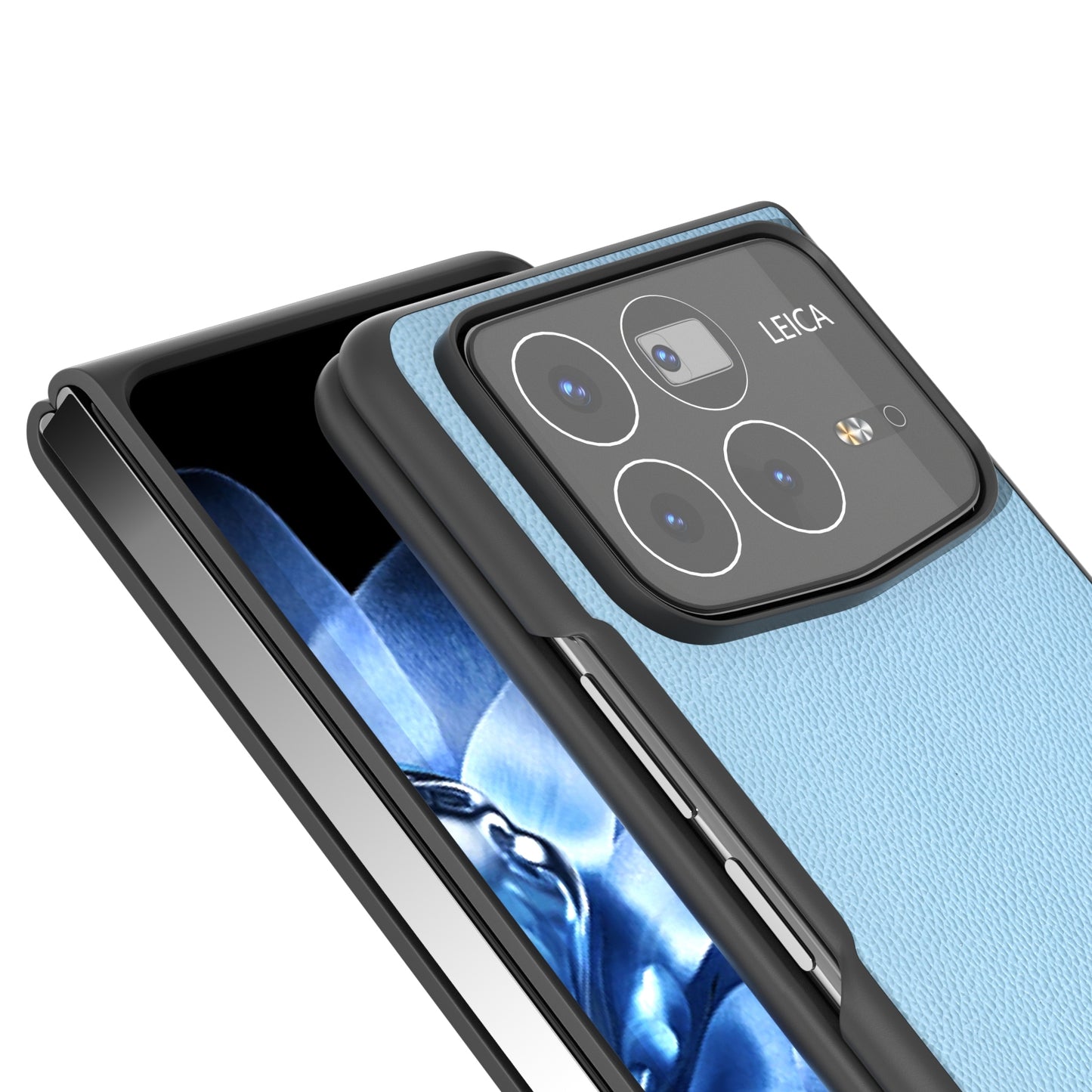 For Xiaomi Mix Fold 4 ABEEL Genuine Leather Elegant Black Edge Phone Case(Sky Blue)