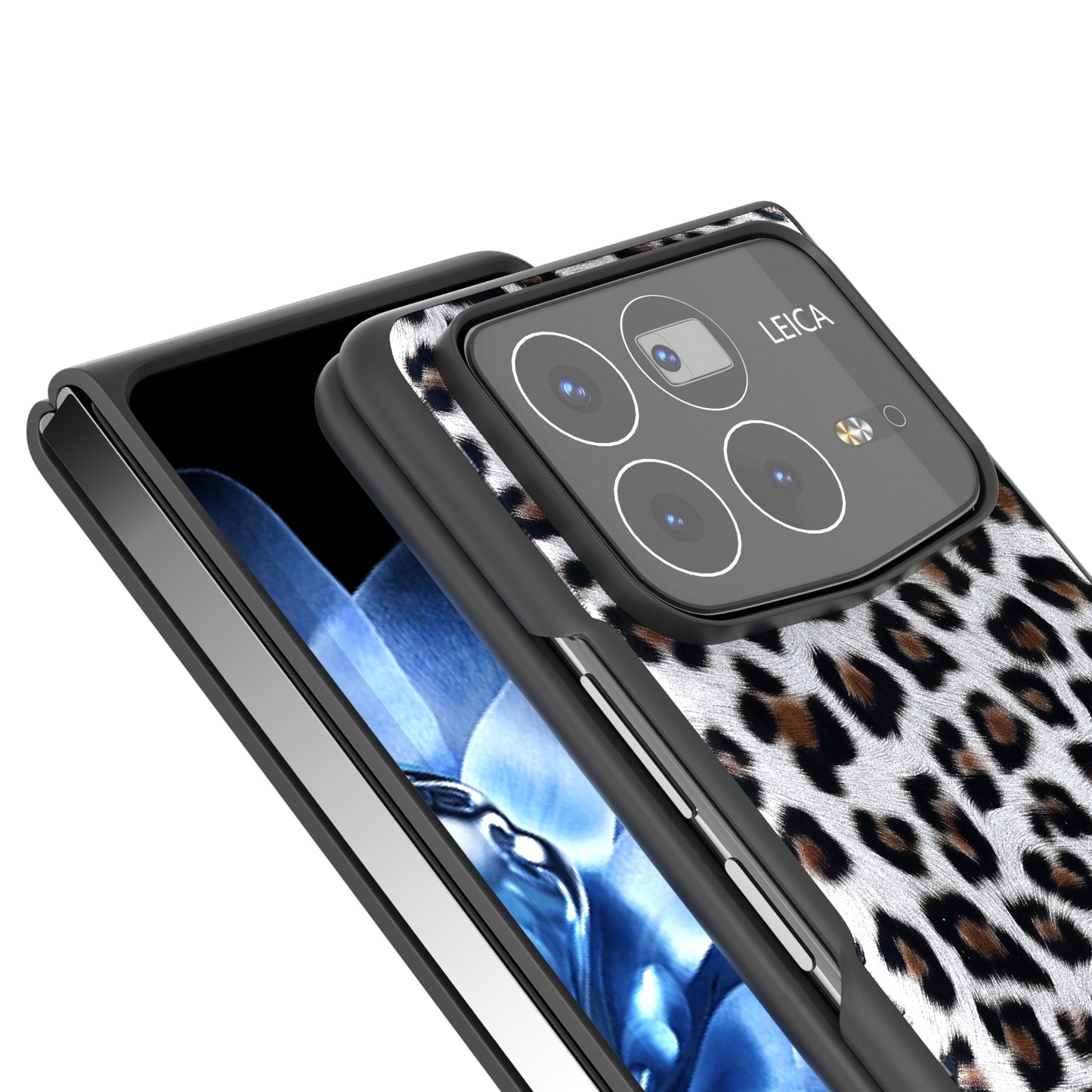 For Xiaomi Mix Fold 4 Black Frame Leopard Full Coverage Phone Case(Silver Leopard)