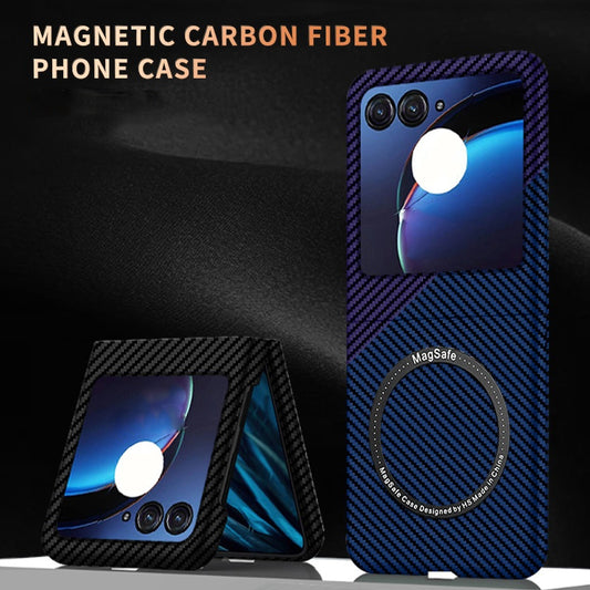 For Motorola Razr 50 Carbon Fiber Texture MagSafe Magnetic Phone Case(Black Red)