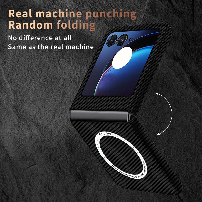 For Motorola Razr 50 Carbon Fiber Texture MagSafe Magnetic Phone Case(Black Silver)