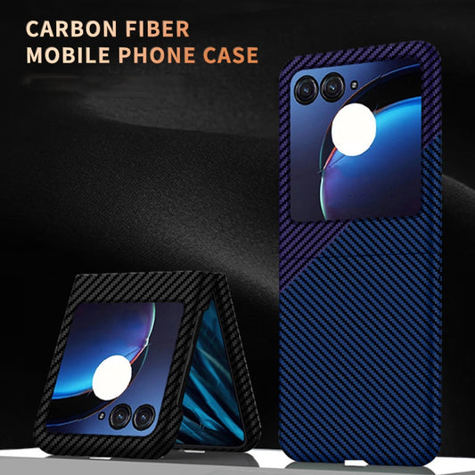 For Motorola Razr 50 Carbon Fiber Texture Shockproof Phone Case(Black Blue)